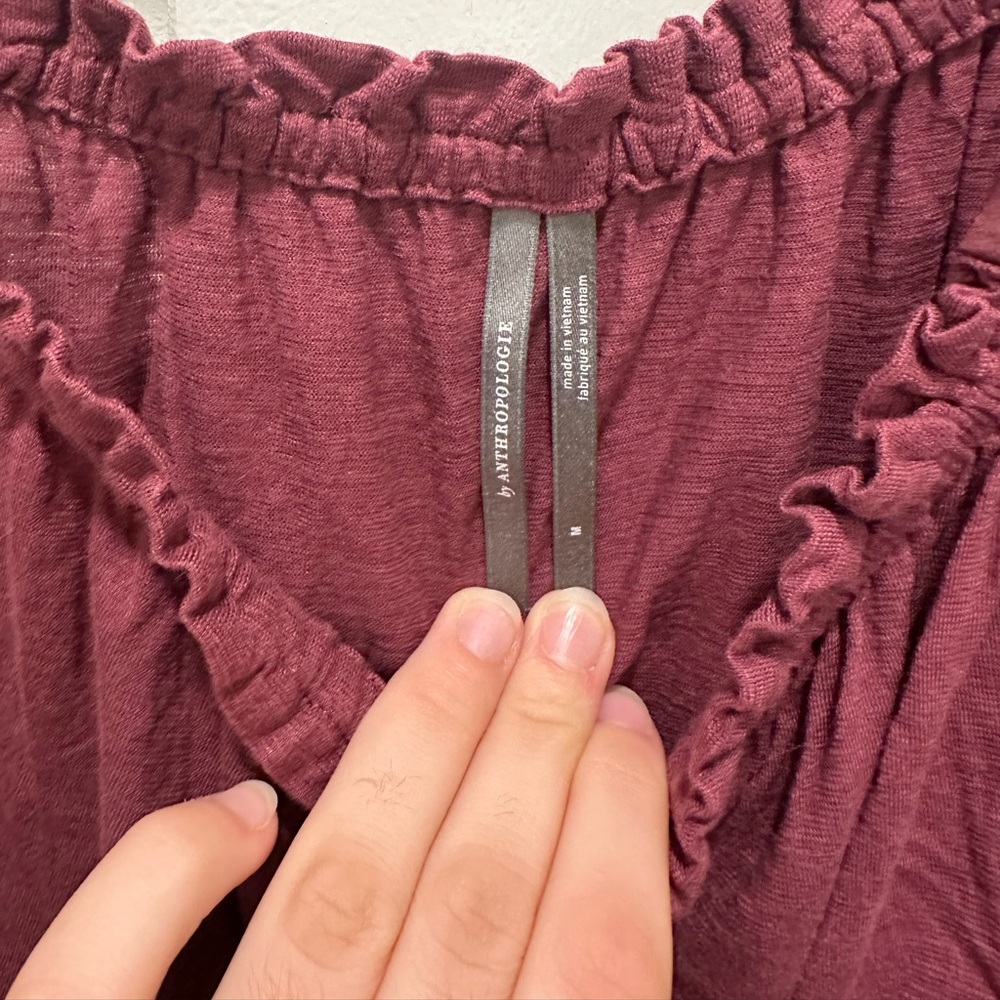 Anthropologie Burgundy Ruffle Blouse - Picture 2 of 6